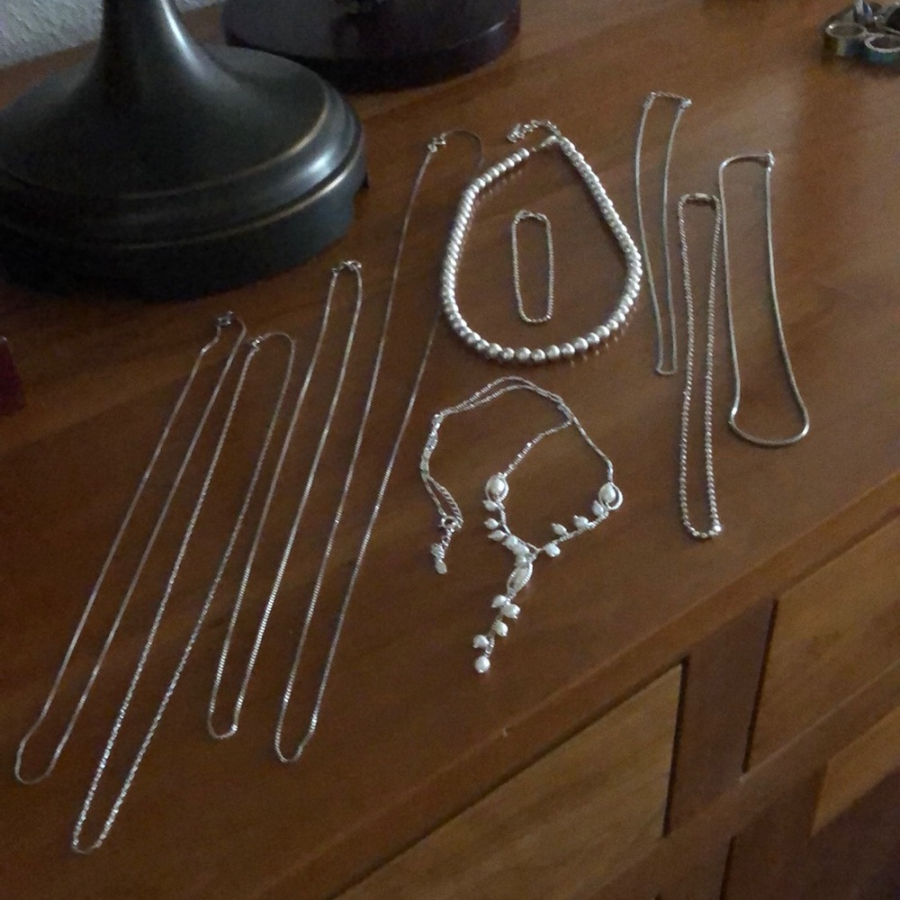 Collection of necklaces, various lengths; sell as lot
